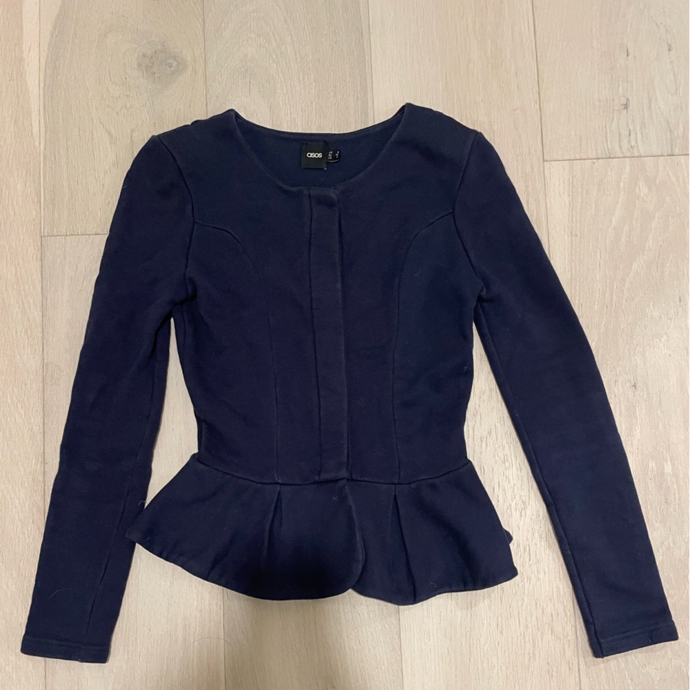 ASOS Size 2 Navy Blue Peplum Cardigan